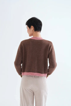 Cardigan in maglia bicolore marrone e rosa