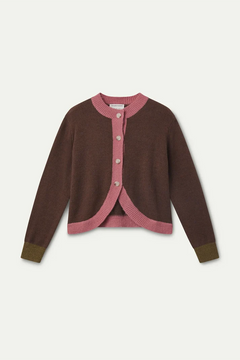 Cardigan in maglia bicolore marrone e rosa