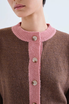 Cardigan in maglia bicolore marrone e rosa
