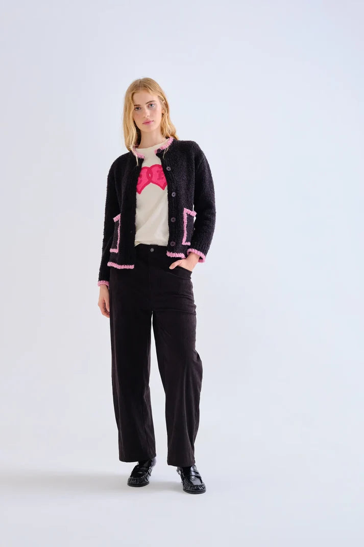 Cardigan nero e rosa
