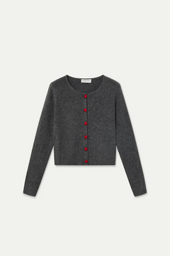Cardigan grigio scuro con bottoni a cuore rossi