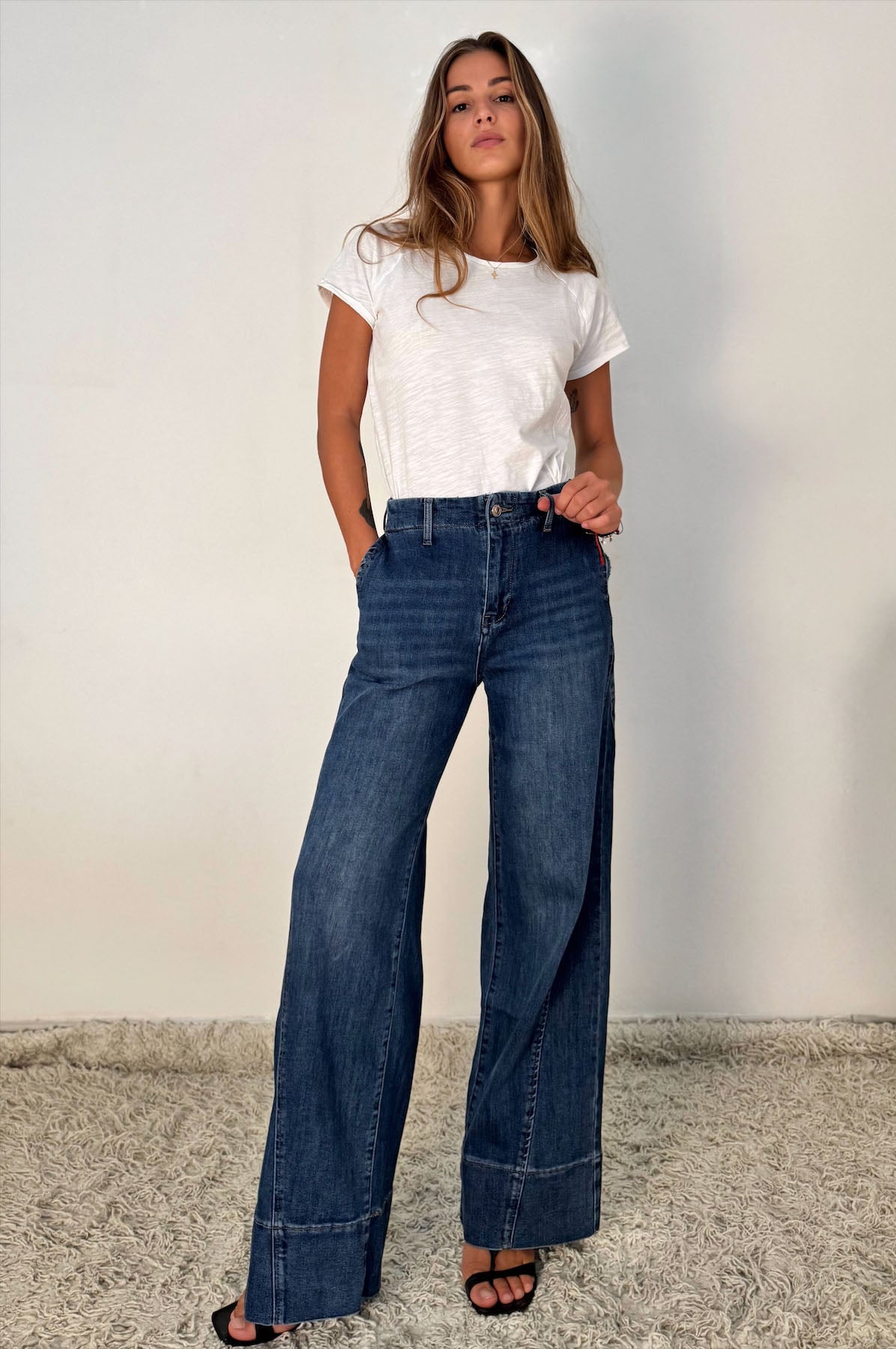 Jeans Wide Leg con Inserto Laterale