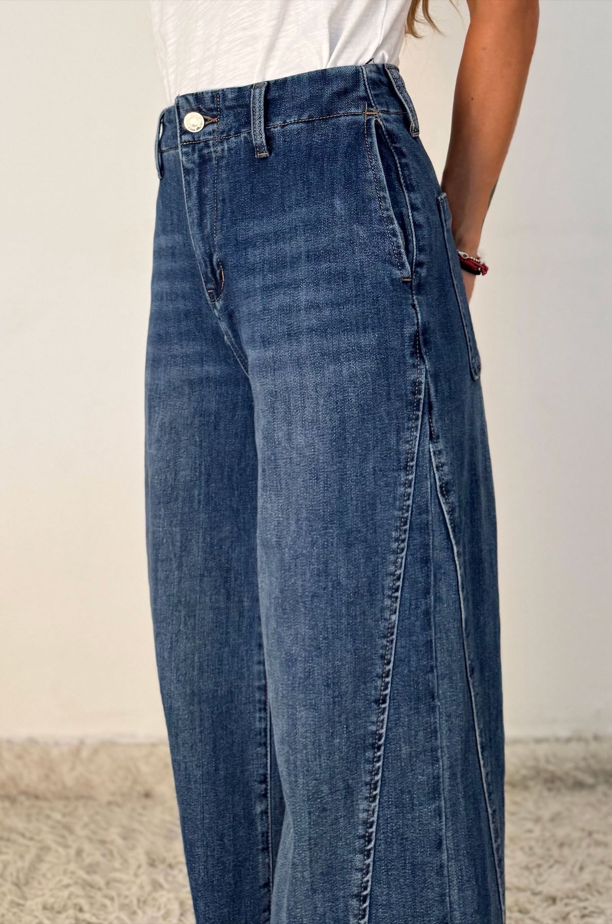 Jeans Wide Leg con Inserto Laterale