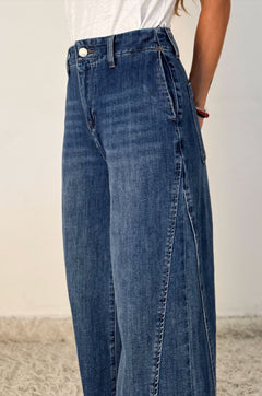 Jeans Wide Leg con Inserto Laterale