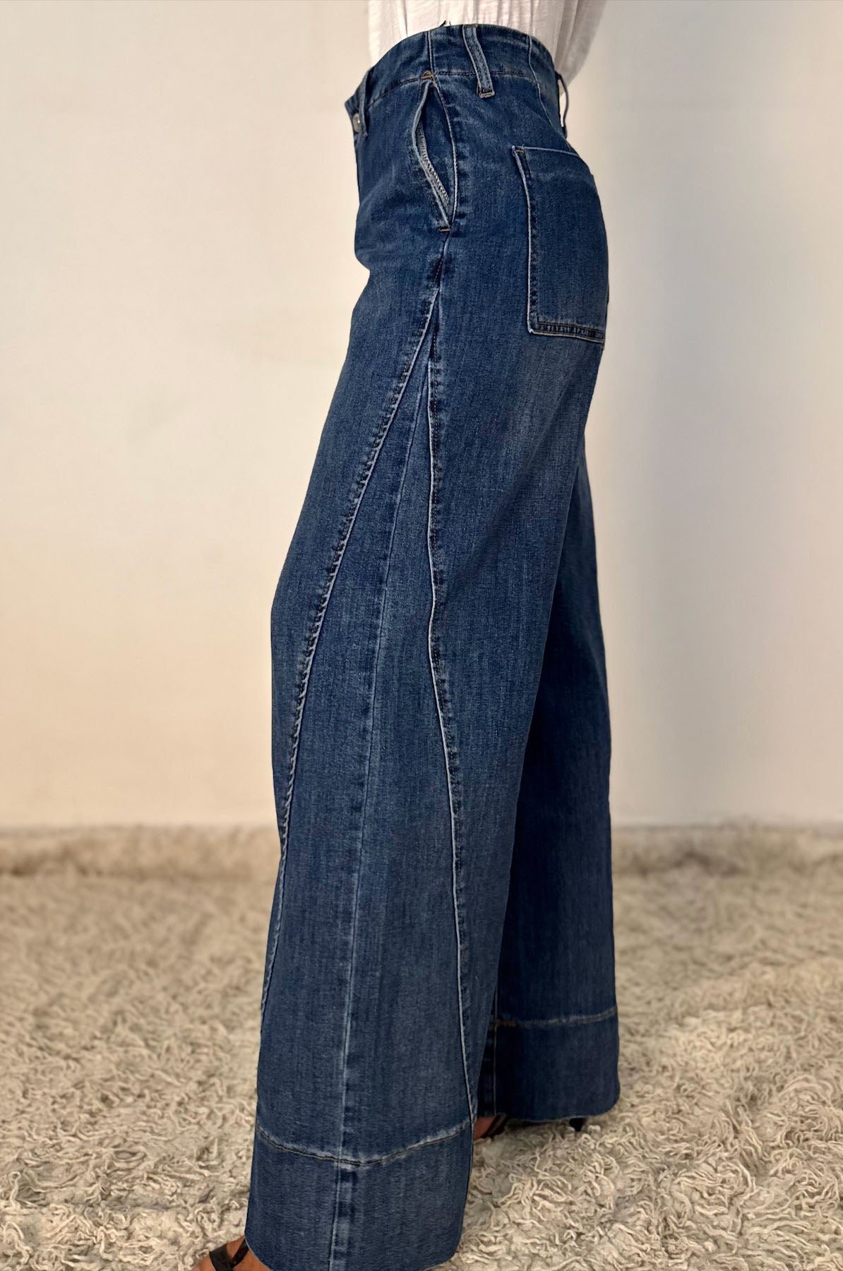 Jeans Wide Leg con Inserto Laterale
