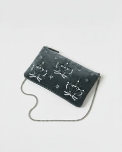 Clutch ricamato con tracolla a catena Grigio