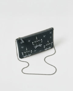Clutch ricamato con tracolla a catena Grigio