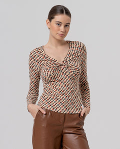 T-shirt scollo a v arricciato