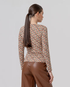 T-shirt scollo a v arricciato