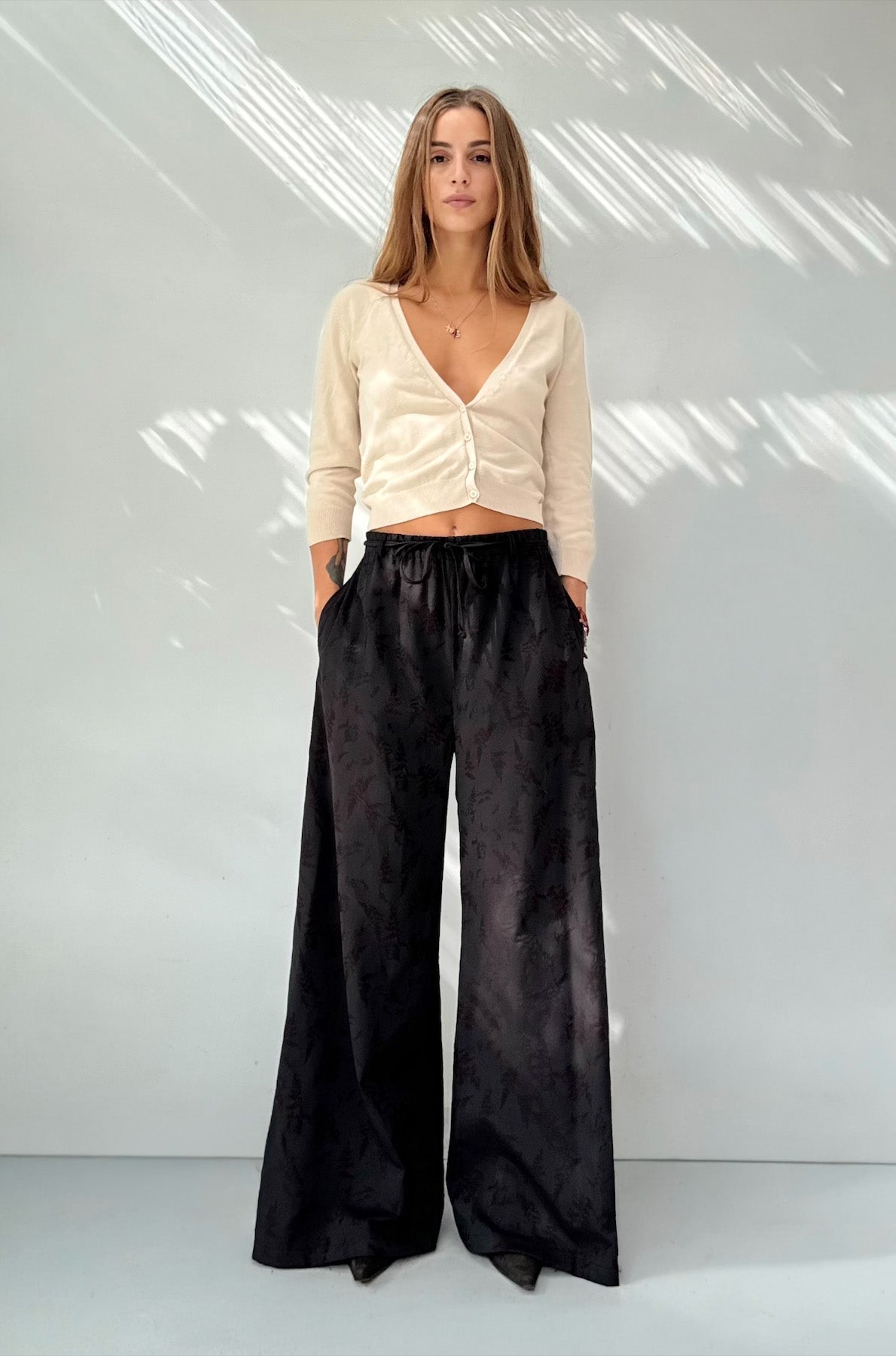 Pantalone a completo kimono Jacquard Botanico